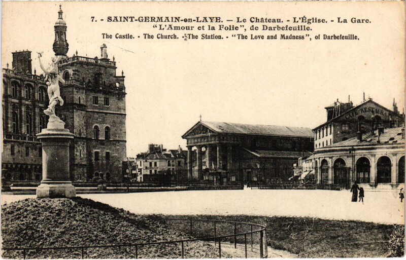 Carte postale ancienne St Germain en Laye Chateau ,Eglise, La Gare