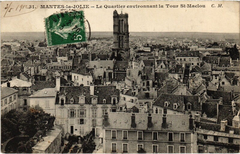 Carte postale ancienne Mantes Le Quartier la Tour Saint-Maclou