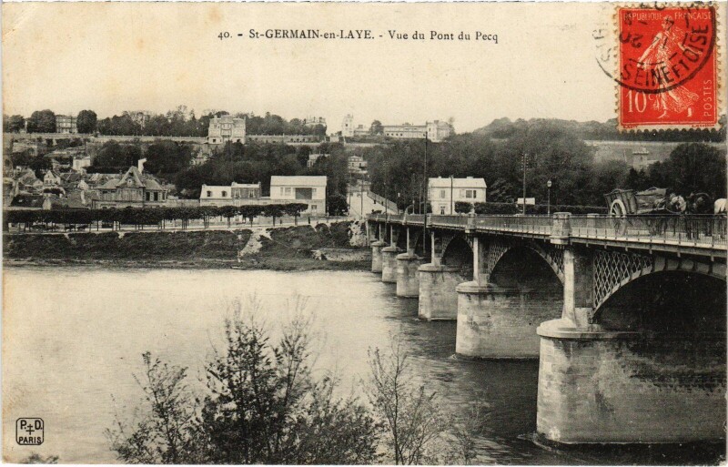 Carte postale ancienne St Germain en Laye vue du Pont du Pecq