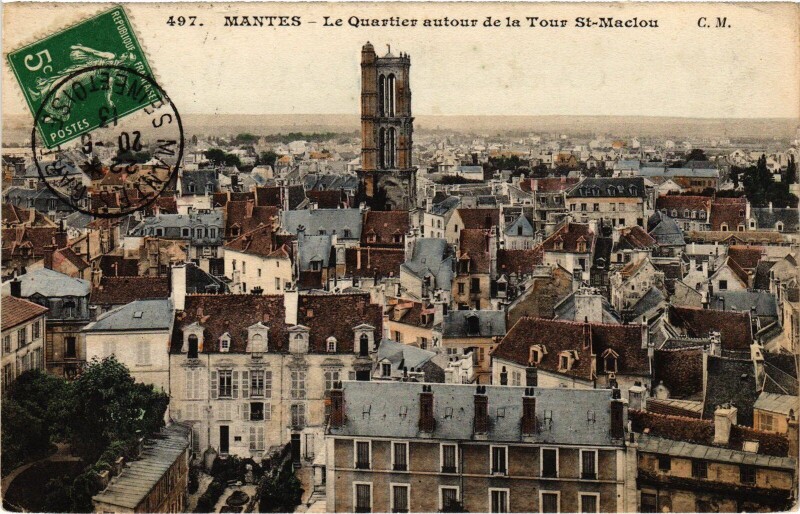 Carte postale ancienne Mantes Quartier de la Tour Saint-Maclou