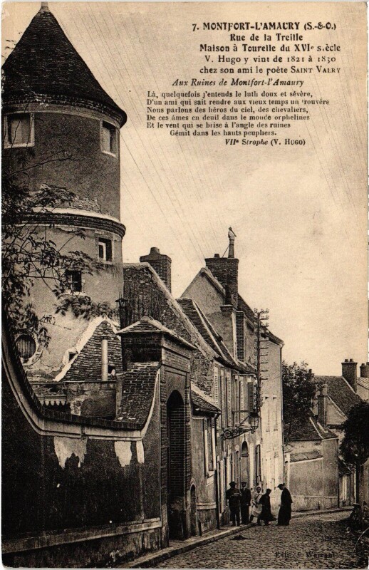 Carte postale ancienne Montfort l'Amaury Rue de la Treille, maison a Tourelle France à Montfort-l'Amaury