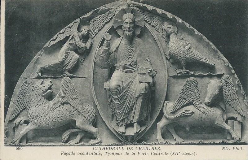 Carte postale ancienne Façade occidentale - Tympan de la Porte Centrale à Chartres