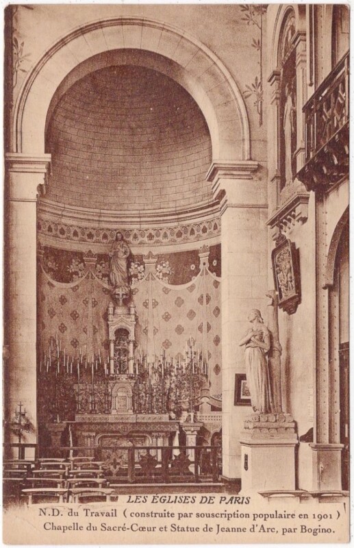 Carte postale ancienne Eglises Notre Dame du Travail - Chapelle du Sacré-Coeur et Statue de Jeanne d'Arc à Paris 14e