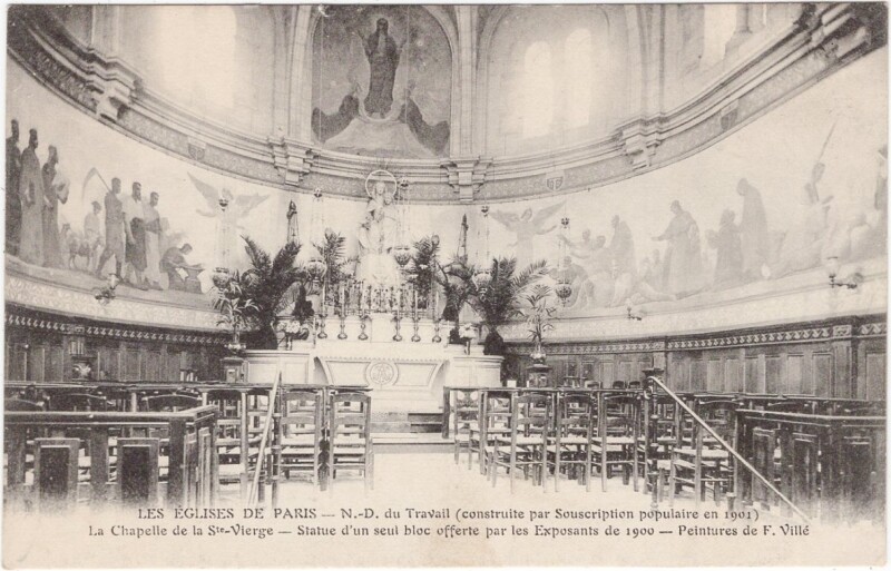 Carte postale ancienne Eglise Notre-Dame du Travail - La Chapelle de la Sainte-Vierge - Statue d'un seul bloc offerte par les exposants de 1900 à Paris 14e