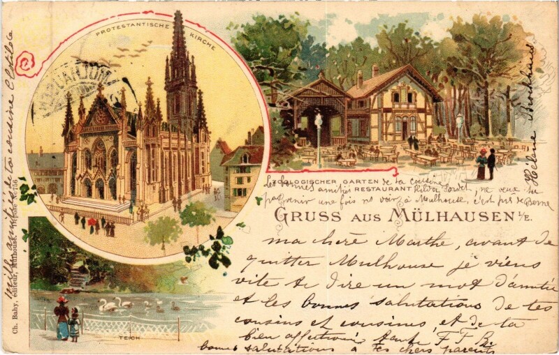 Carte postale ancienne Gruss aus Mulhouse Mülhausen Litho à Mulhouse