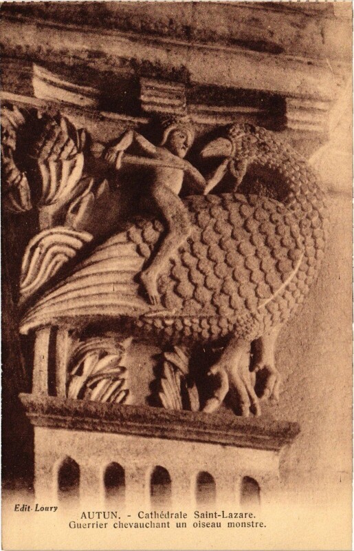 Carte postale ancienne Autun Cathedral oiseau monstre à Autun
