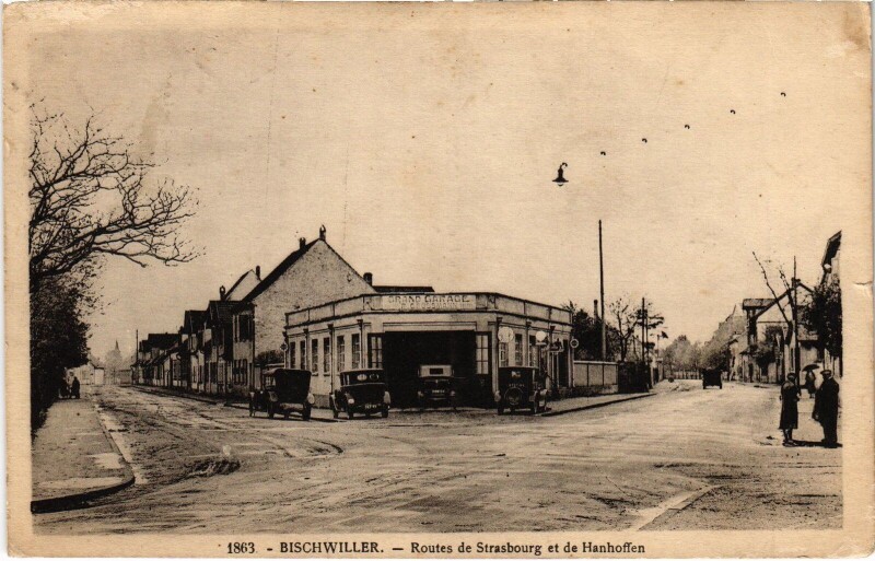 Carte postale ancienne Bischwiller Route de Strasbourg et de Hanhoffen à Bischwiller