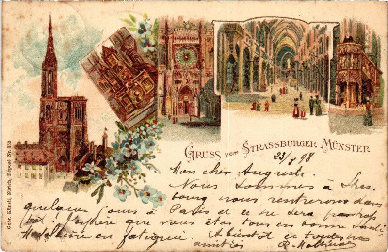 Carte postale ancienne Gruss aus Strasbourg Cathedral Litho à Strasbourg