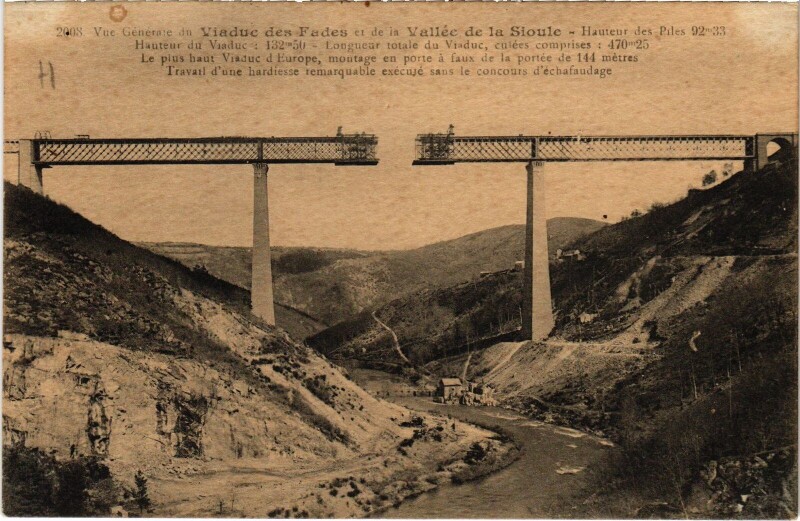 Carte postale ancienne Viaduc de Fades construction