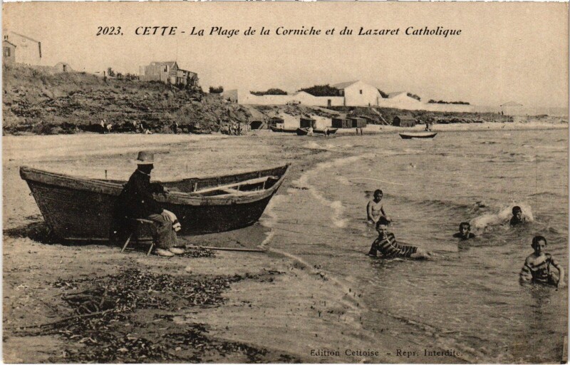 Carte postale ancienne Cette Plage de la Corniche Lazaret Cahtolique