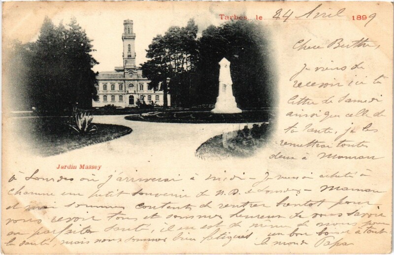Carte postale ancienne Tarbes jardin Massey 1899 à Tarbes
