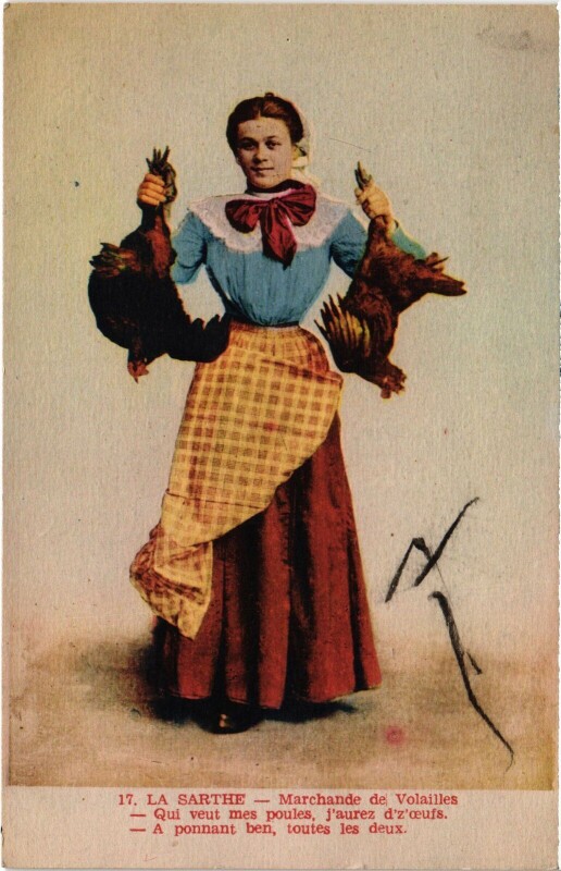Carte postale ancienne La sarthe Marchande de Volailles Folklore