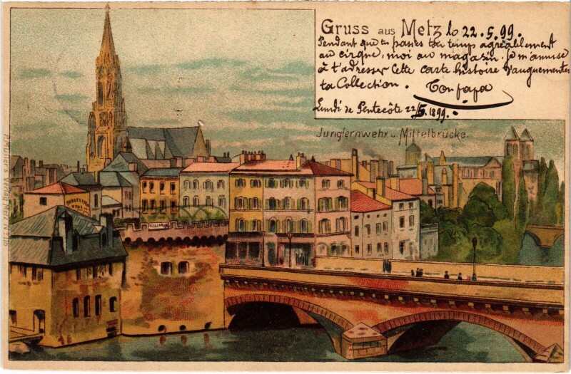 Carte postale ancienne Gruss aus Metz Litho
