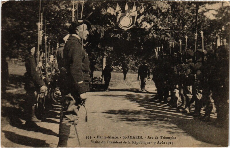 Carte postale ancienne Alsace Saint-Amarin Arc de Triomphe visite du Président Guerre à Saint-Amarin