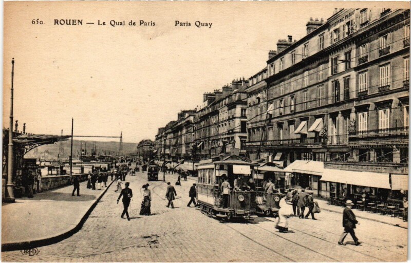 Carte postale ancienne Rouen Quai de Paris Tramway à Rouen