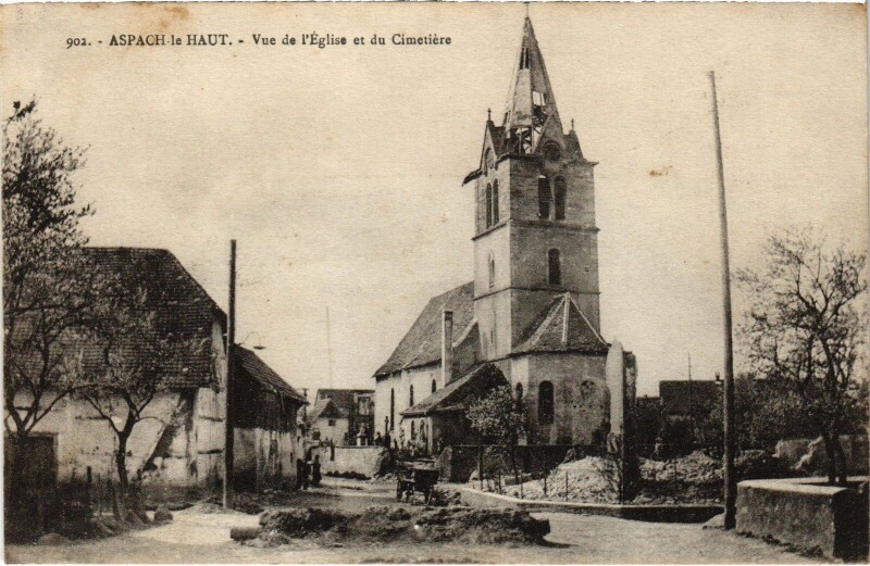 Carte postale ancienne Aspach-le-Haut Eglise et Cimetiere à Aspach