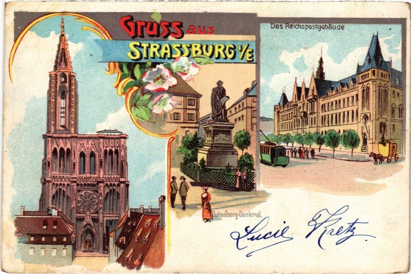 Carte postale ancienne Gruss aus Strasbourg Litho à Strasbourg