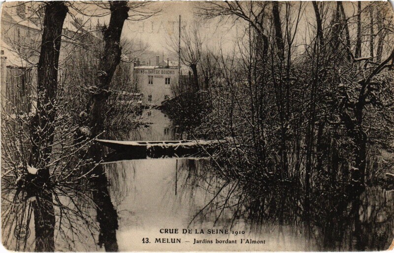 Carte postale ancienne Melun Jardin Almont Inondations à Melun