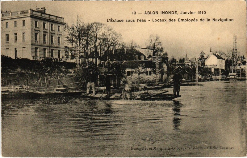 Carte postale ancienne Ablon Ecluse sous l'eau Inondations