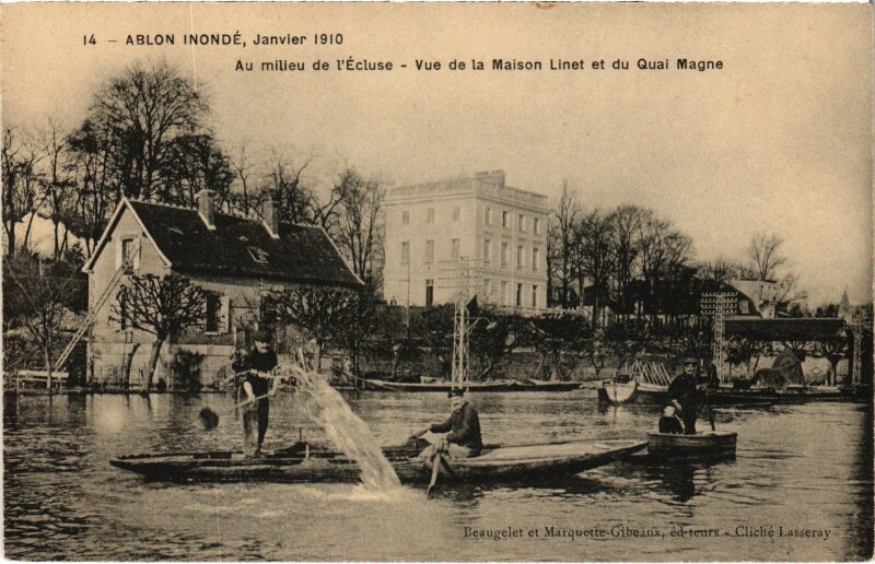 Carte postale ancienne Ablon Ecluse Inondations