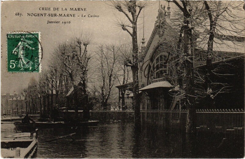 Carte postale ancienne Nogent-sur-Marne Le Casino Inondations à Nogent-sur-Marne