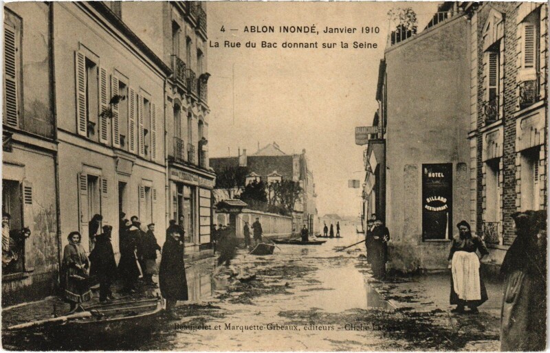 Carte postale ancienne Ablon Rue du Bac Inondations