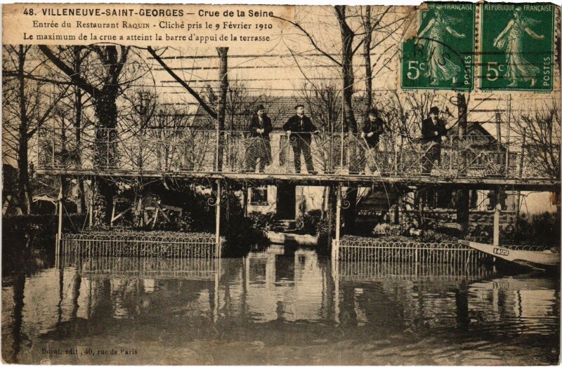 Carte postale ancienne Villeneuve-Saint-Georges Restaurant Raquin Inondations à Villeneuve-Saint-Georges