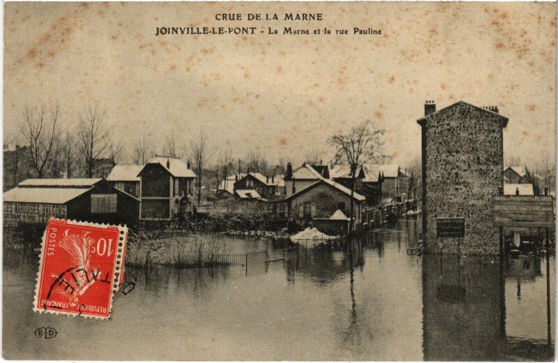 Carte postale ancienne Joinville-le-Pont La Marne Rue Pauline Inondations à Joinville-le-Pont