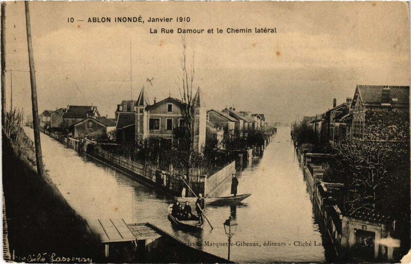 Carte postale ancienne Ablon Rue Damour inondations