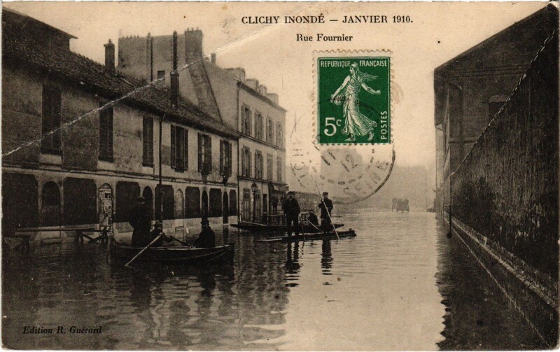 Carte postale ancienne Clichy inondé - Rue Fournier à Clichy