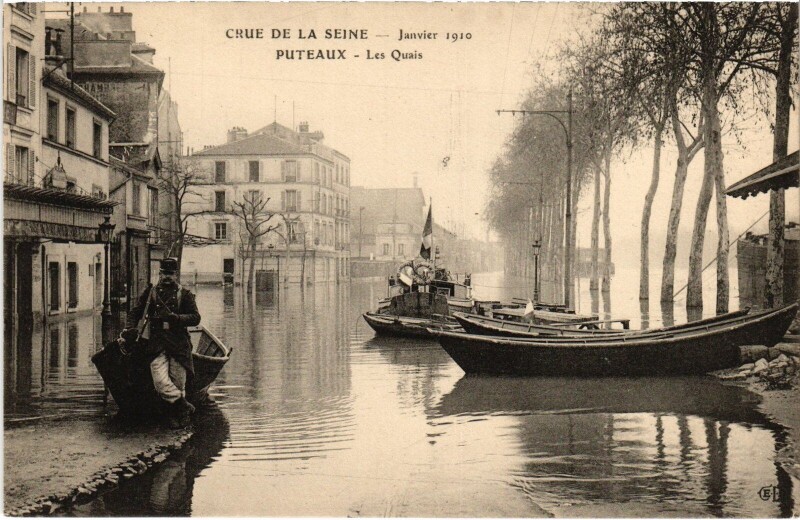 Carte postale ancienne Puteaux Les Quais Inondations à Puteaux