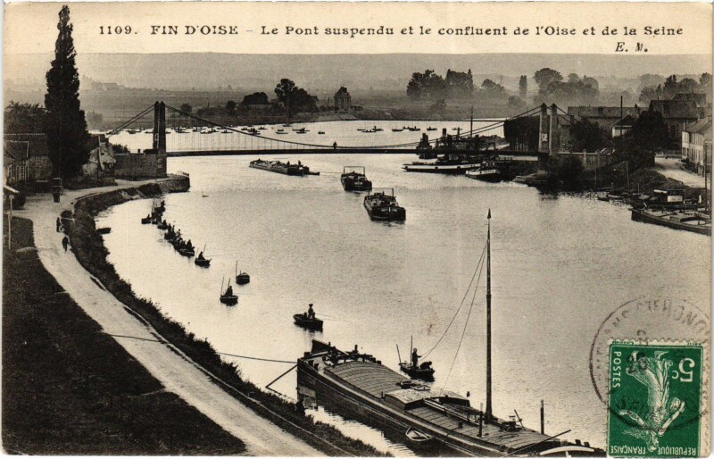 Carte postale ancienne Conflans-Sainte-Honorine Fin-D'Oise - Pont Suspendu - Confluent à Conflans-Sainte-Honorine