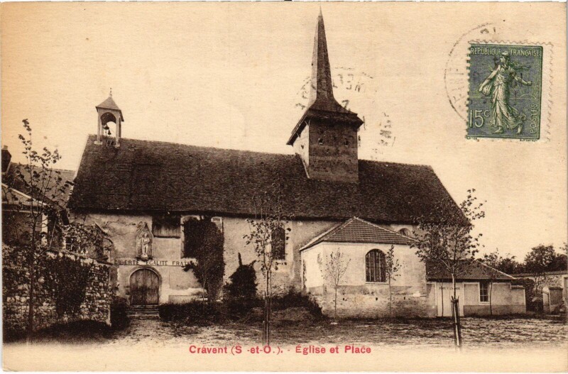 Carte postale ancienne Cravent L'Eglise et Place à Cravent