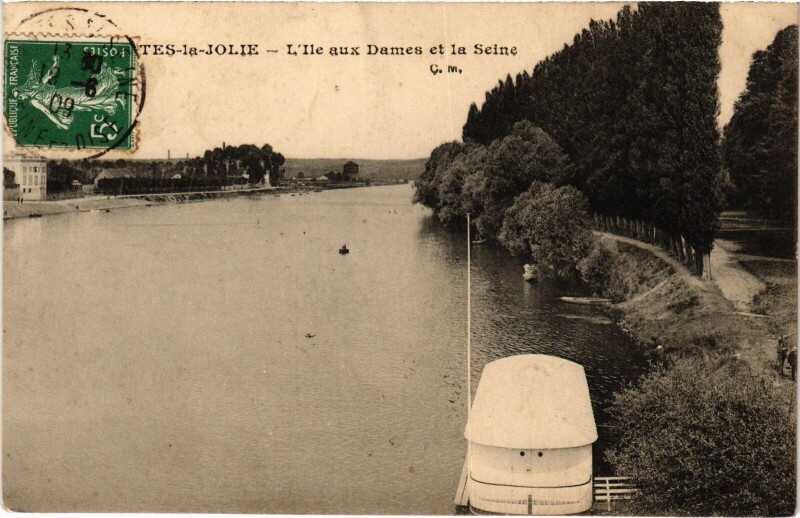 Carte postale ancienne Mantes-la-Jolie L'Ile aux Dames et la Seine à Mantes-la-Jolie