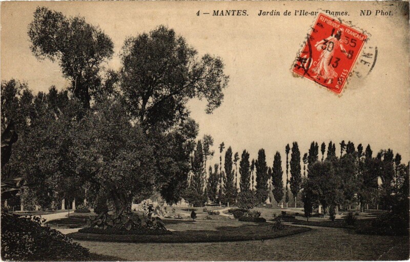 Carte postale ancienne Mantes-la-Jolie Jardin de l'Ile aux Dames à Mantes-la-Jolie