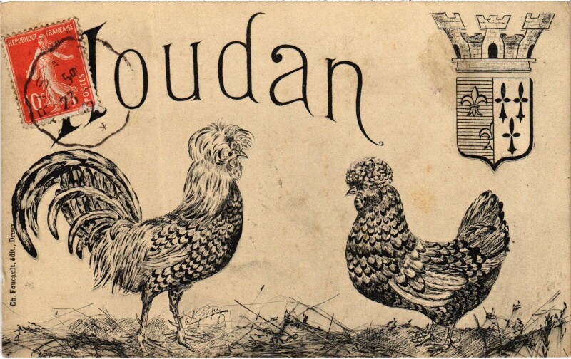 Carte postale ancienne Houdan Crest - Roosters à Houdan