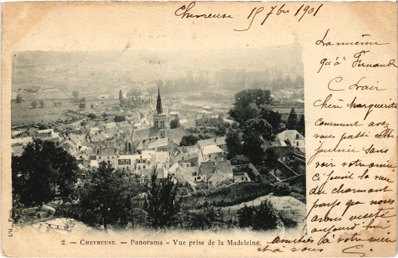 Carte postale ancienne Chevreuse Panorama prise de la Madeleine à Chevreuse