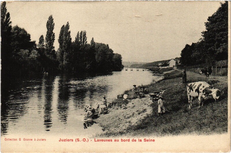 Carte postale ancienne Juziers Laveuses au Bord de la Seine à Juziers
