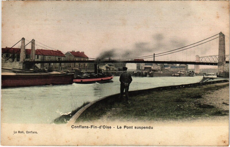 Carte postale ancienne Conflans-Sainte-Honorine Fin-d'Oise - Pont Suspendu à Conflans-Sainte-Honorine