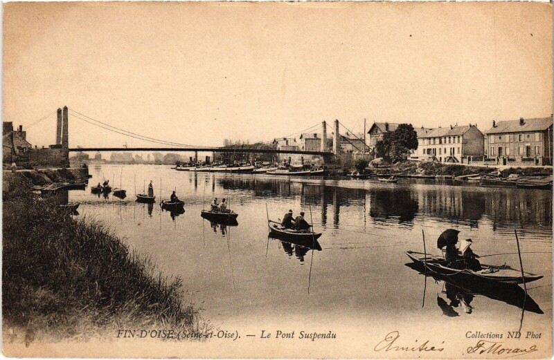Carte postale ancienne Conflans-Sainte-Honorine Fin-d'Oise - Pont Suspendu à Conflans-Sainte-Honorine
