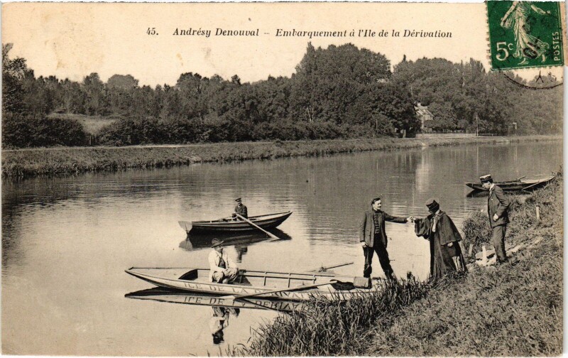 Carte postale ancienne Andresy Embarquement a l'Ile de la Derivation