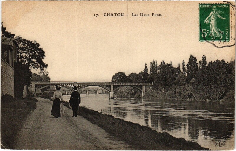 Carte postale ancienne Chatou Les Deux Ponts à Chatou