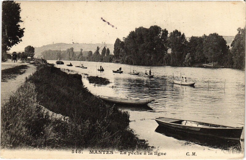 Carte postale ancienne Mantes-la-Jolie La Peche a la Ligne à Mantes-la-Jolie