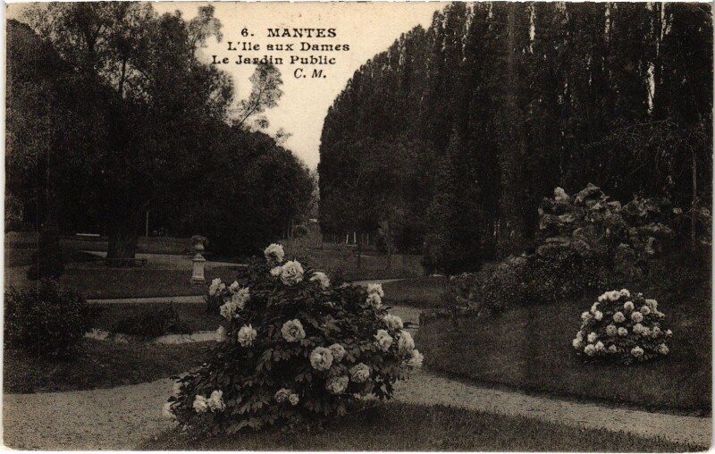 Carte postale ancienne Mantes-la-Jolie L'Ile aux Dames - Jardin Public à Mantes-la-Jolie