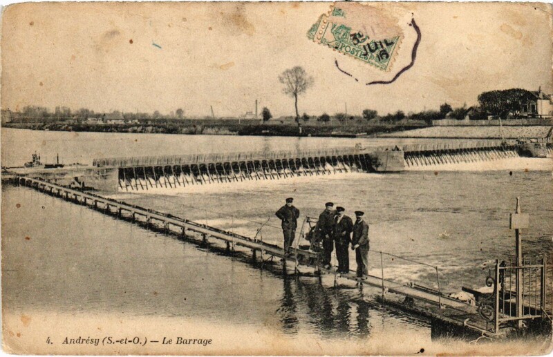 Carte postale ancienne Andresy Barrage