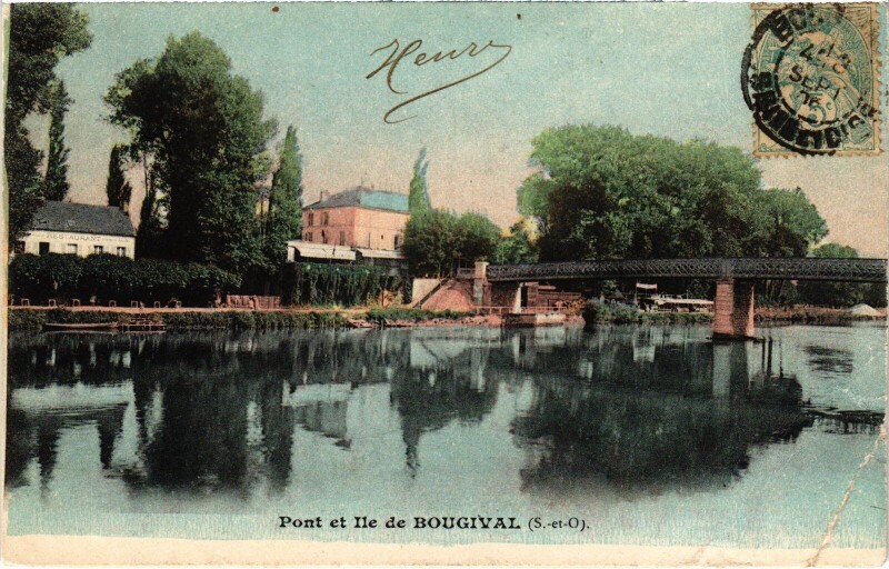 Carte postale ancienne Bougival Pont et Ile à Bougival