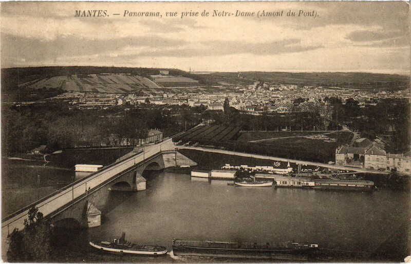 Carte postale ancienne Mantes-la-Jolie Panorama - Vue prise de Notre-Dame à Mantes-la-Jolie