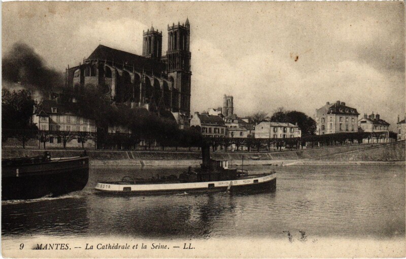 Carte postale ancienne Mantes-la-Jolie La Cathedrale et la Seine à Mantes-la-Jolie