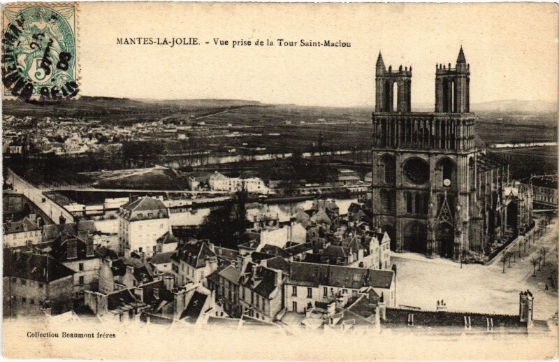 Carte postale ancienne Mantes-la-Jolie Vue prise de la Tour Saint-Maclou à Mantes-la-Jolie