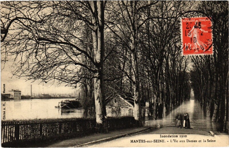 Carte postale ancienne Mantes-la-Jolie L'Ile aux Dames et la Seine à Mantes-la-Jolie